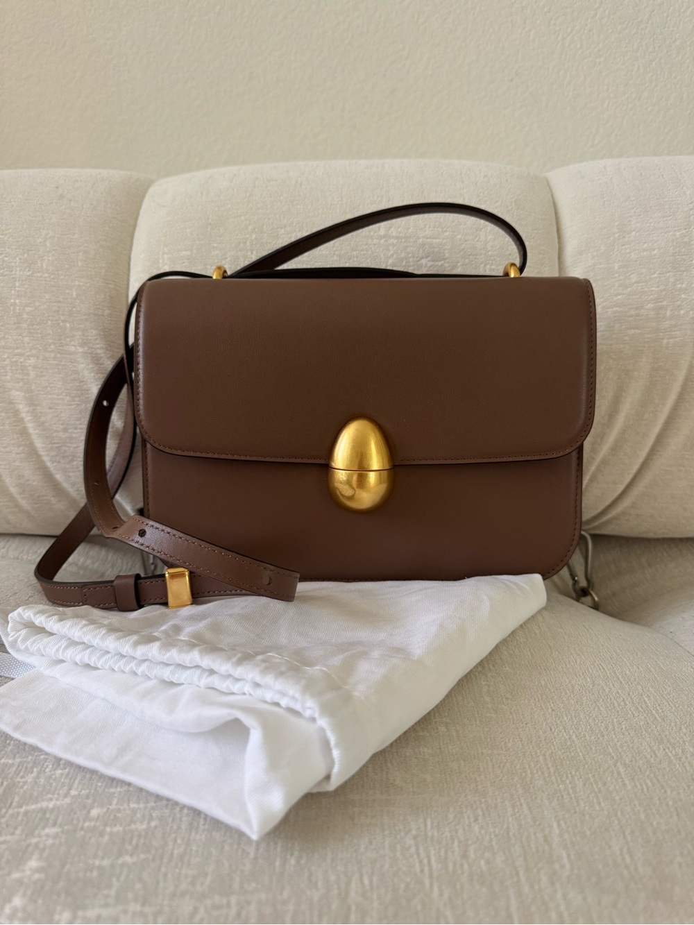 Classic Brown Leather Shoulder Bag with Gold Hardware